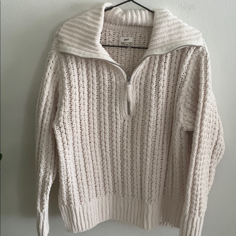 Cream Knit Half-Zip Sweater by Aerie